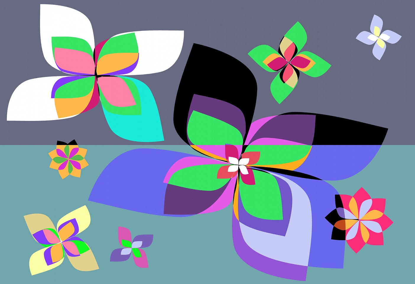 Dane Albert, Floral #2, 2023
Enamel on aluminum (Concept) © Dane Albert, 48 x 72 in. (121.9 x 182.9 cm)
Series of colored lines and shapes in multiple configurations
DA.2023.floral-002