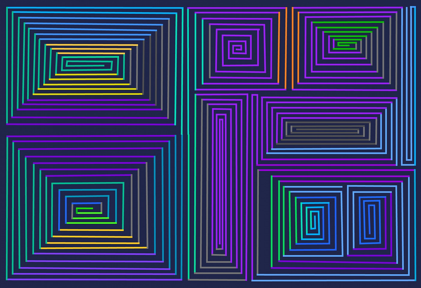 Dane Albert, Color Sticks #6, 2023
Enamel on aluminum (Concept) © Dane Albert, 48 x 72 in. (121.9 x 182.9 cm)
Series of colored lines and shapes in multiple configurations
DA.2023.sticks-006