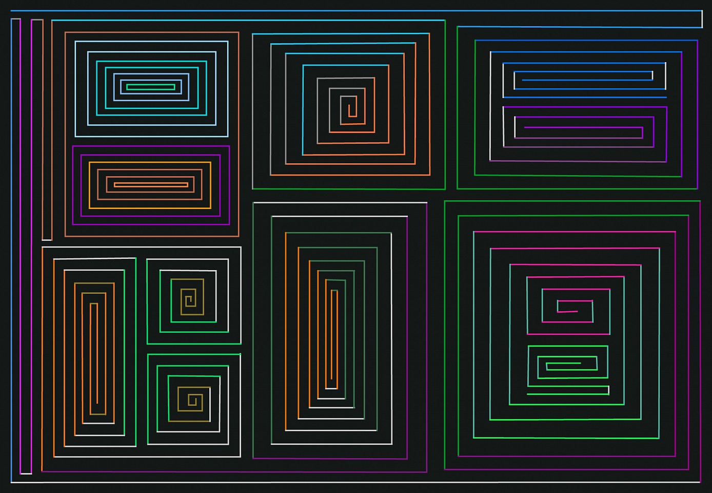 Dane Albert, Color Sticks #7 Night, 2023
Enamel on aluminum (Concept) © Dane Albert, 48 x 72 in. (121.9 x 182.9 cm)
Series of colored lines and shapes in multiple configurations
DA.2023.sticks-007-night
