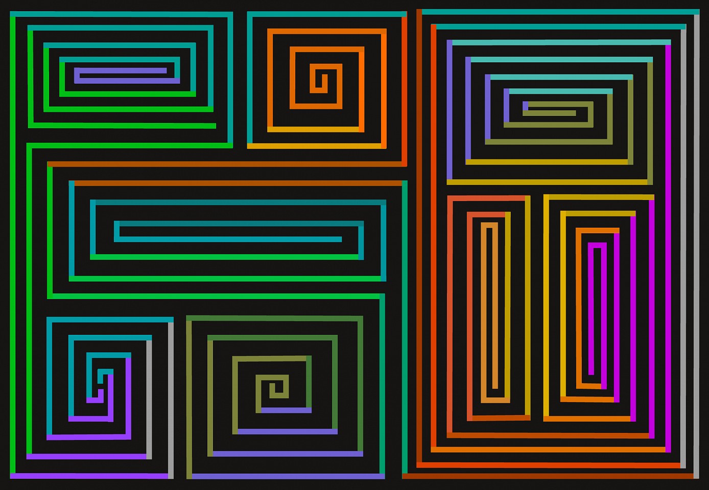 Dane Albert, Color Sticks #8 Night, 2023
Enamel on aluminum (Concept) © Dane Albert, 48 x 72 in. (121.9 x 182.9 cm)
Series of colored lines and shapes in multiple configurations
DA.2023.sticks-008-night