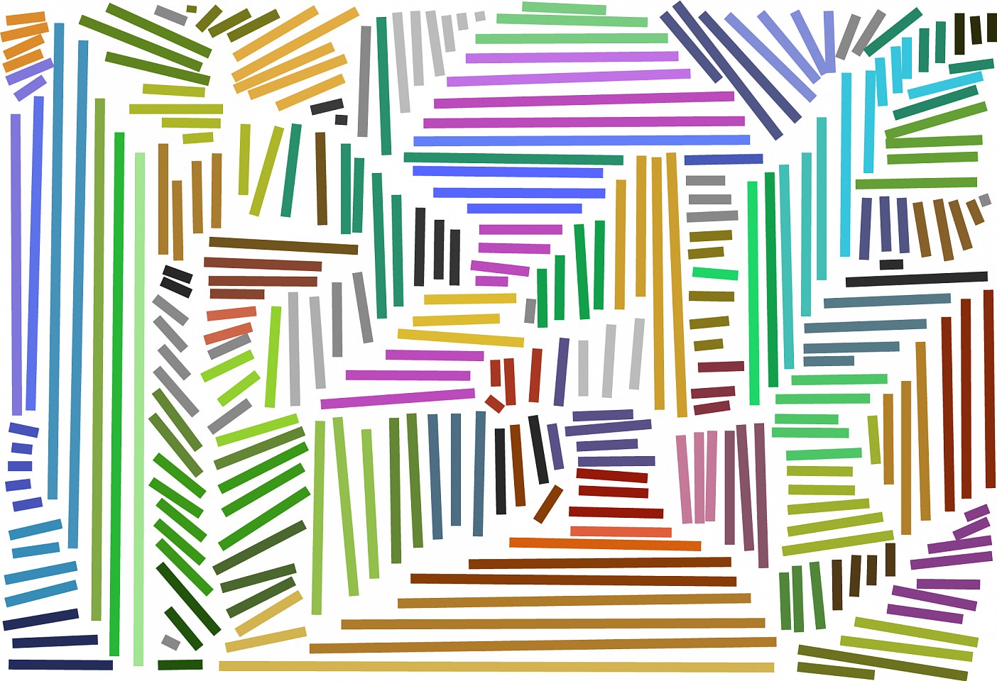 Dane Albert, Color Sticks #9, 2023
Enamel on aluminum (Concept) © Dane Albert, 48 x 72 in. (121.9 x 182.9 cm)
Series of colored lines and shapes in multiple configurations
DA.2023.sticks-009