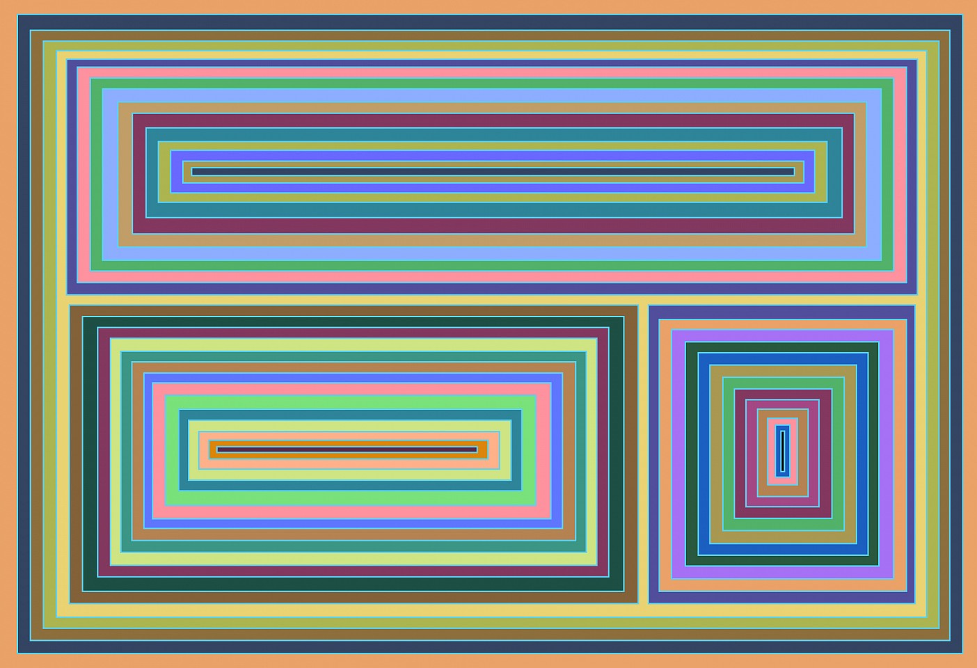 Dane Albert, Color Blocks #22 BlueLine, 2023
Enamel on aluminum (Concept) © Dane Albert, 48 x 60 in. (121.9 x 152.4 cm)
Series of colored blocks in multiple configurations
DA.cb-2023-022-blueline