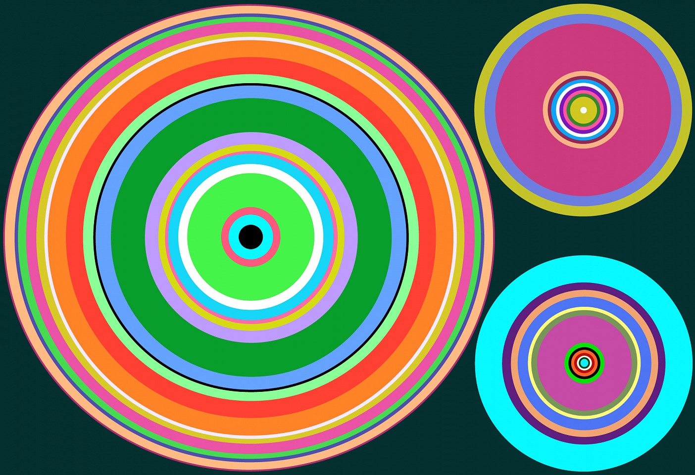 Dane Albert, Circles #26 Night, 2023
Enamel on aluminum (Concept) © Dane Albert, 48 x 72 in. (121.9 x 182.9 cm)
Series of colored lines and shapes in multiple configurations
DA.2023-026-night