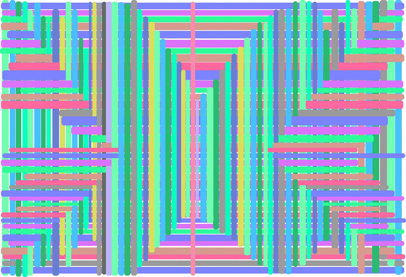 Dane Albert, Color Bars #10, 2023
Enamel on aluminum (Concept) © Dane Albert, 48 x 72 in. (121.9 x 182.9 cm)
Series of colored lines and shapes in multiple configurations
DA.2023.bars-010