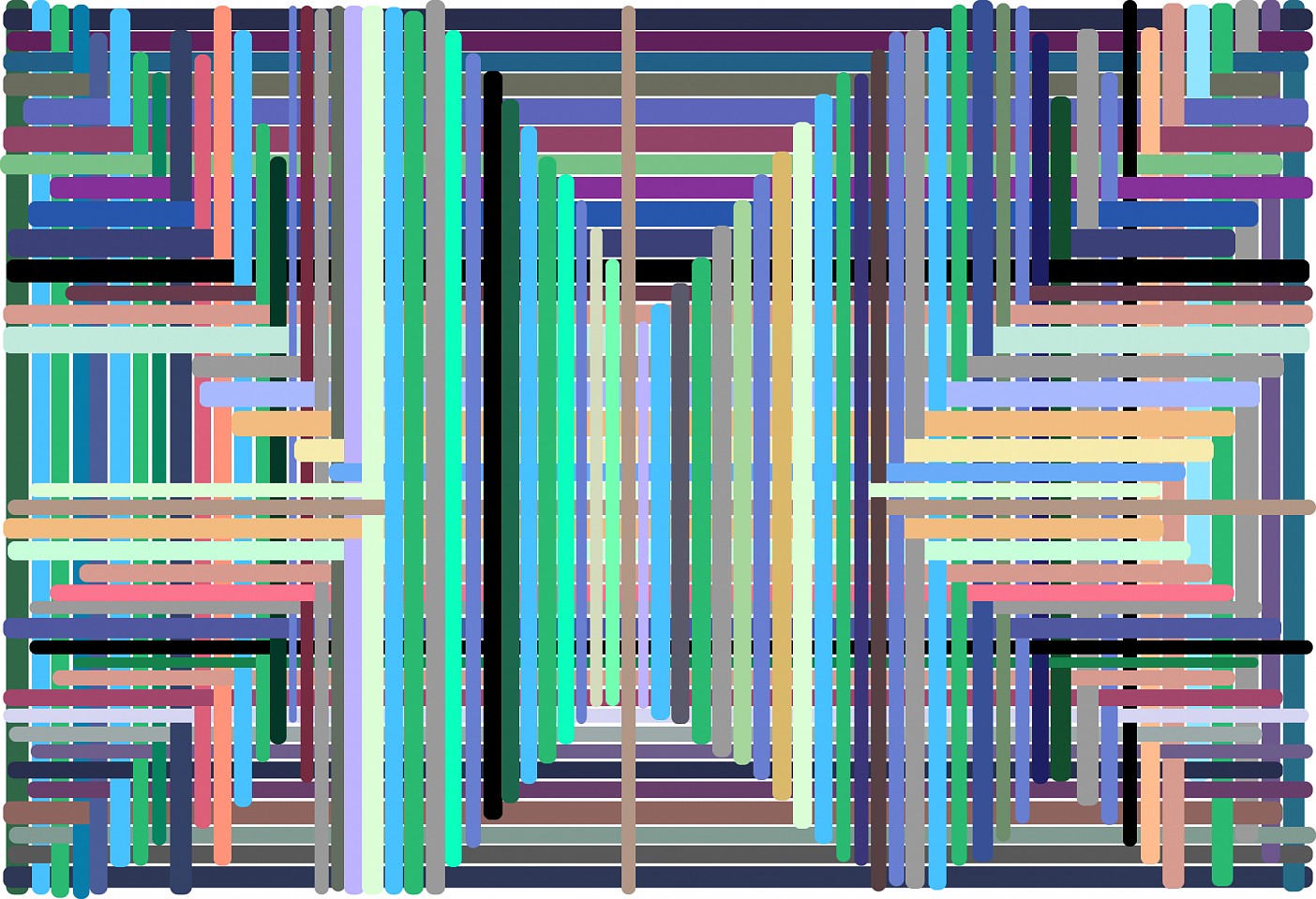 Dane Albert, Color Bars #10 Depth, 2023
Enamel on aluminum (Concept) © Dane Albert, 48 x 72 in. (121.9 x 182.9 cm)
Series of colored lines and shapes in multiple configurations
DA.2023.bars-010-depth