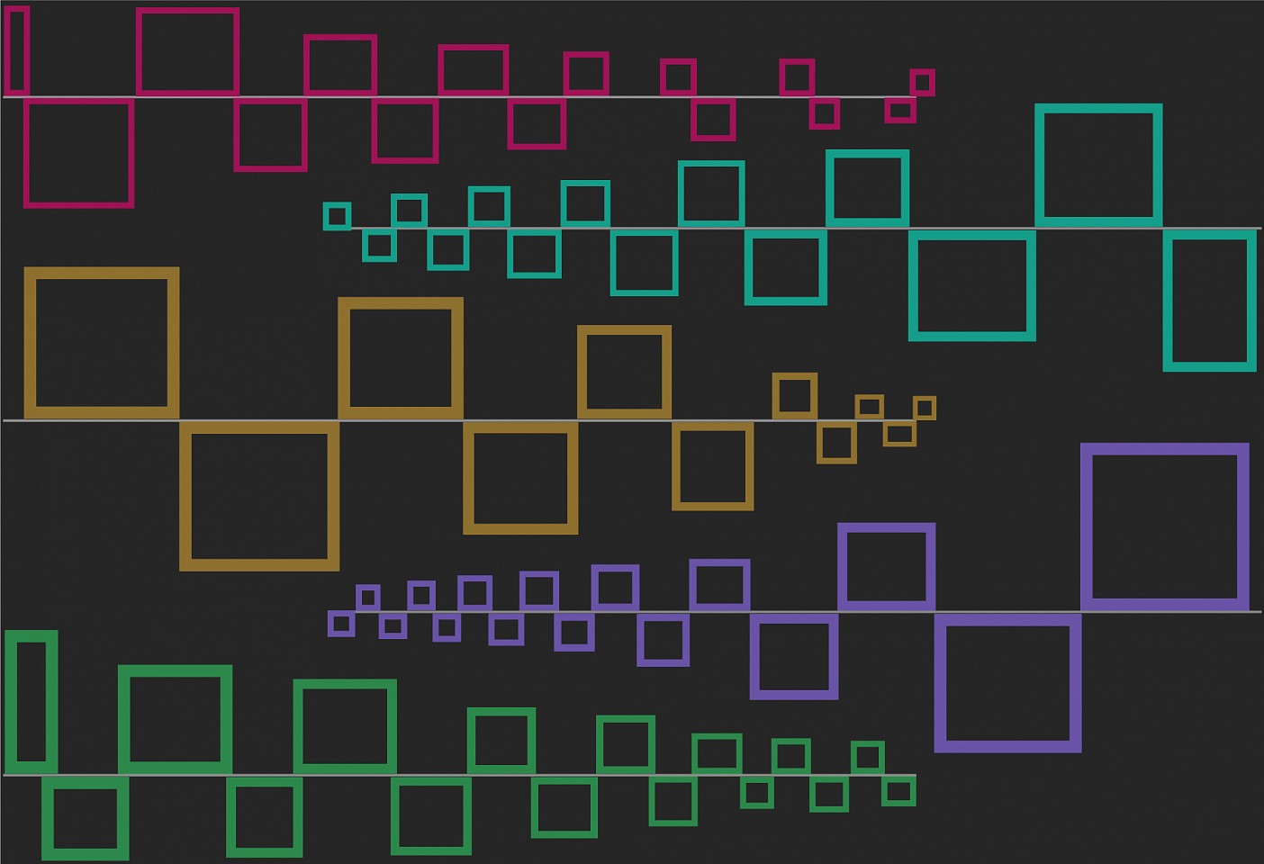 Dane Albert, Color Blocks #28 Night, 2023
Enamel on aluminum (Concept) © Dane Albert, 48 x 60 in. (121.9 x 152.4 cm)
Series of colored blocks in multiple configurations
DA.cb-2023-028-night