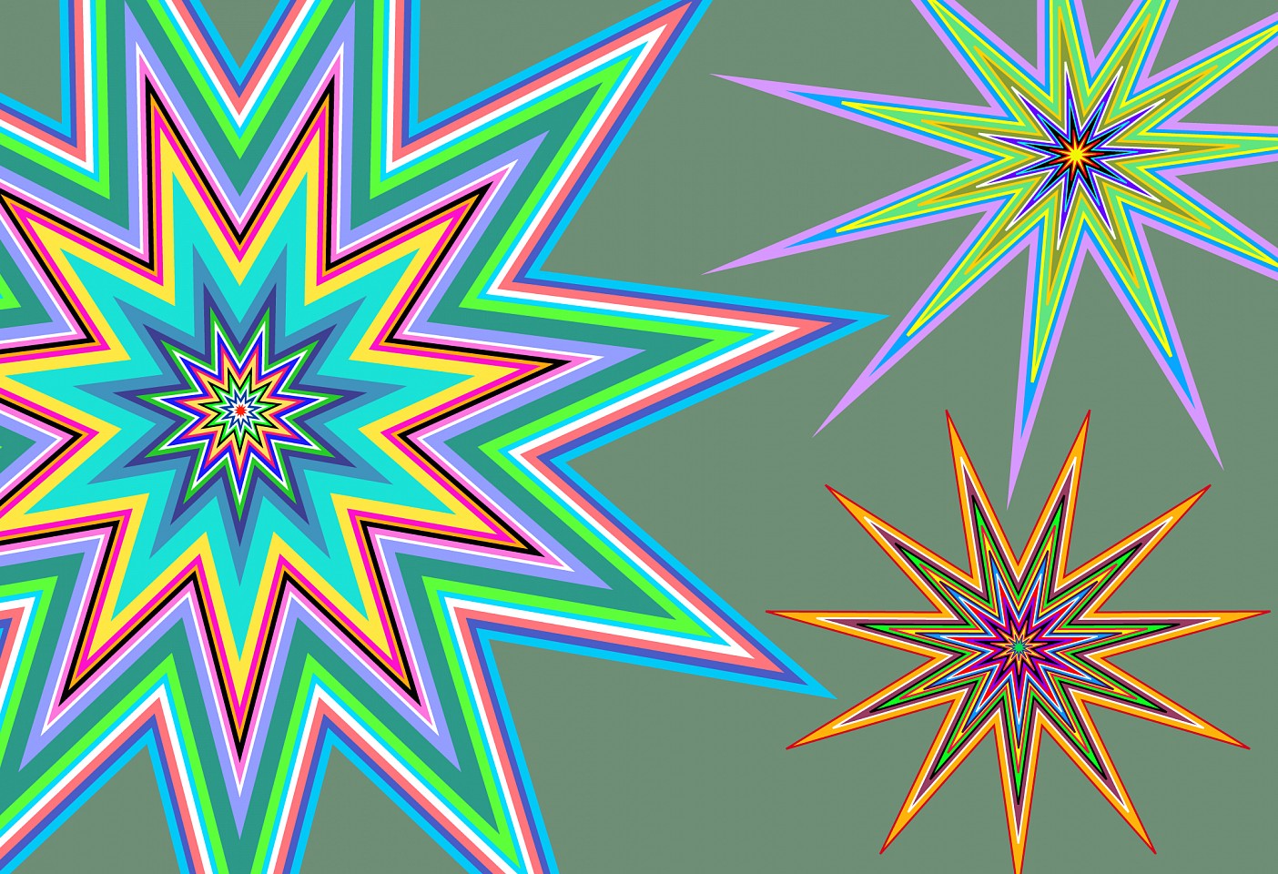 Dane Albert, Color Stars #8 Dusk, 2023
Enamel on aluminum (Concept) © Dane Albert, 48 x 72 in. (121.9 x 182.9 cm)
Series of colored lines and shapes in multiple configurations
DA.2023.stars-008-dusk