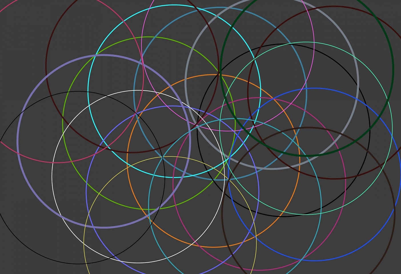 Dane Albert, Circles #51 Night, 2023
Enamel on aluminum (Concept) © Dane Albert, 48 x 72 in. (121.9 x 182.9 cm)
Series of colored lines and shapes in multiple configurations
DA.2023-051-night