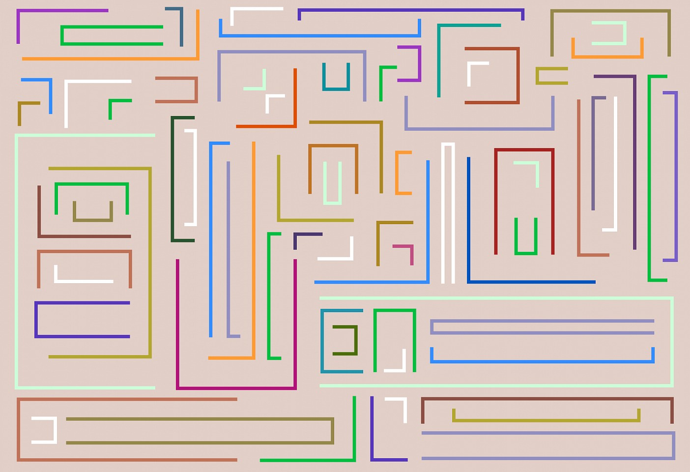 Dane Albert, Color Sticks #42 Dusk, 2024
Enamel on aluminum (Concept) © Dane Albert, 48 x 72 in. (121.9 x 182.9 cm)
Series of colored lines and shapes in multiple configurations
DA.2024.sticks-042-dusk