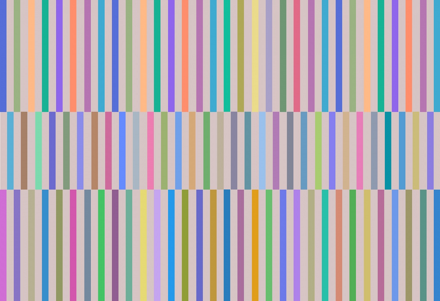 Dane Albert, Color Bars #26 Dusk, 2024
Enamel on aluminum (Concept) © Dane Albert, 48 x 72 in. (121.9 x 182.9 cm)
Series of colored lines and shapes in multiple configurations
DA.2024.bars-026-dusk