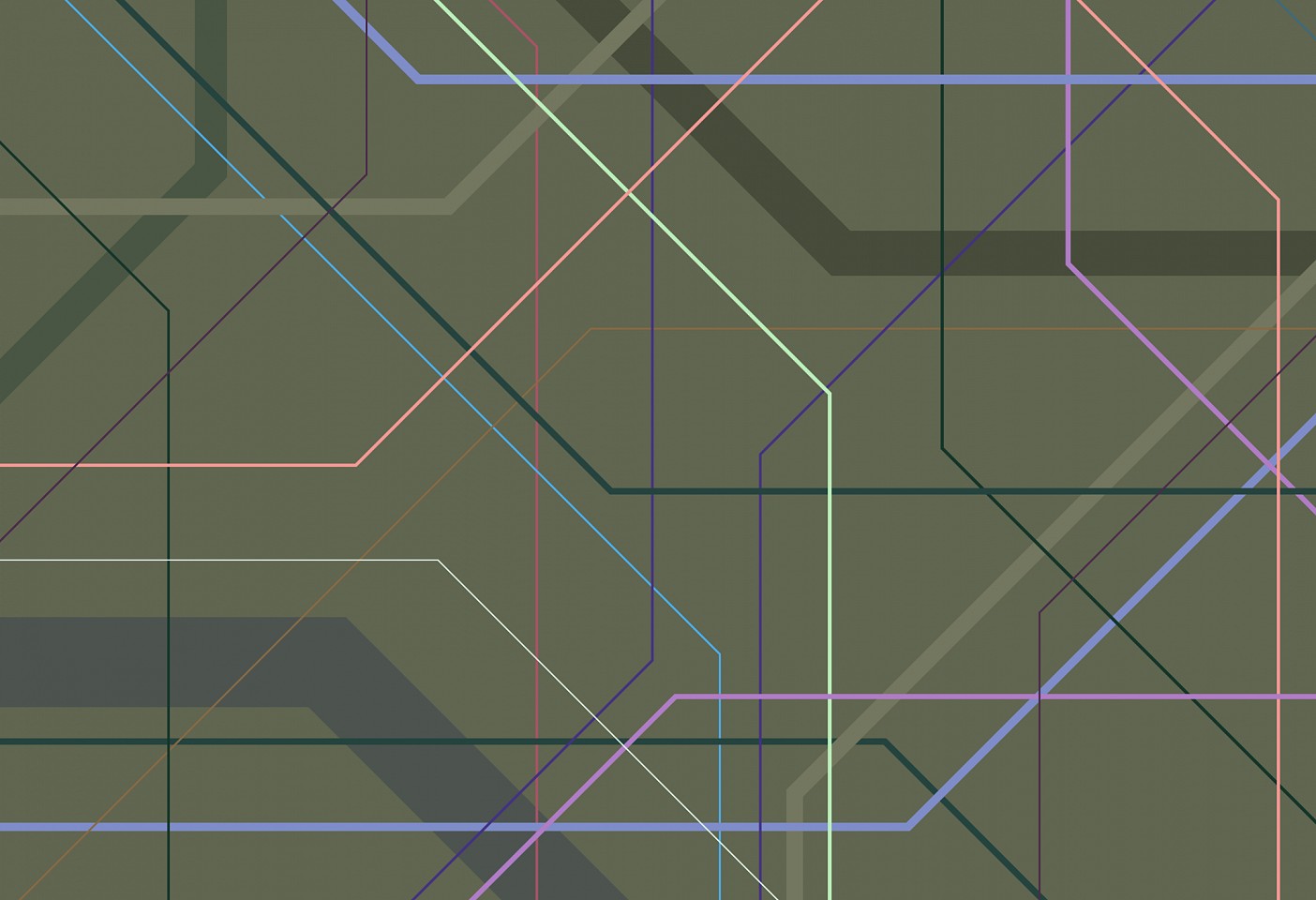 Dane Albert, Polygons #45 Night Lines, 2024
Enamel on aluminum (Concept), 48 x 72 in. (121.9 x 182.9 cm)
Series of colored lines and shapes in multiple configurations
DA.2024.polygon-045-night-lines