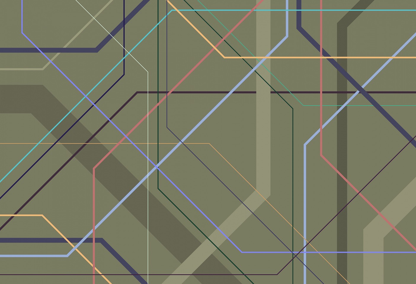 Dane Albert, Polygons #46 Dusk Lines, 2024
Enamel on aluminum (Concept), 48 x 72 in. (121.9 x 182.9 cm)
Series of colored lines and shapes in multiple configurations
DA.2024.polygon-046-dusk-lines
